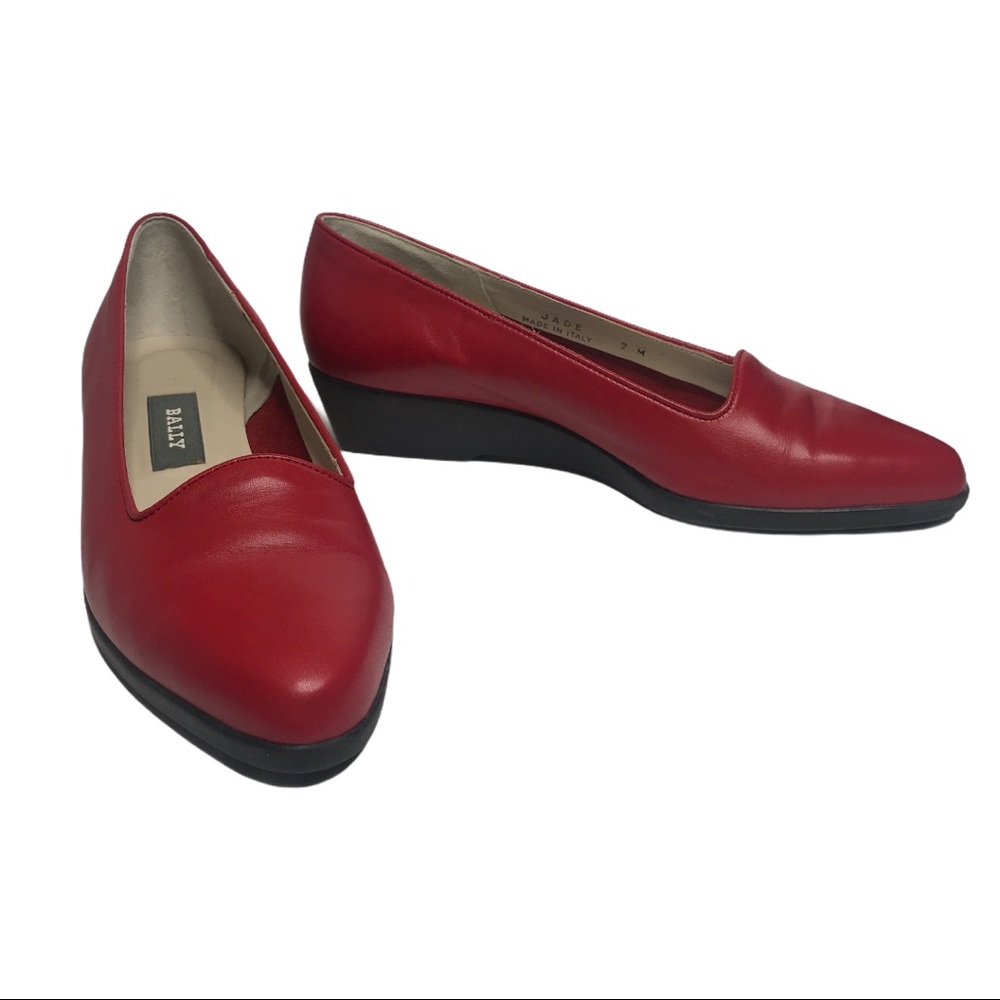 Bally Jade Lipstick Red Slip On Wedge Flat Shoes Size: 7